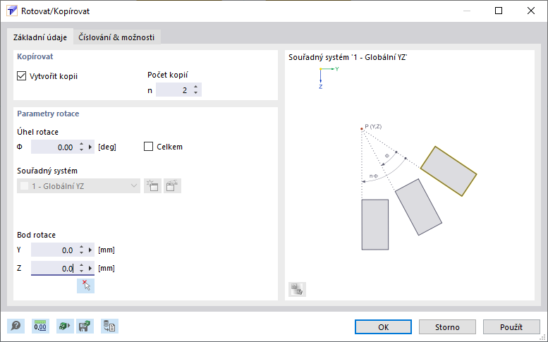 Dialog "Rotovat/Kopírovat"