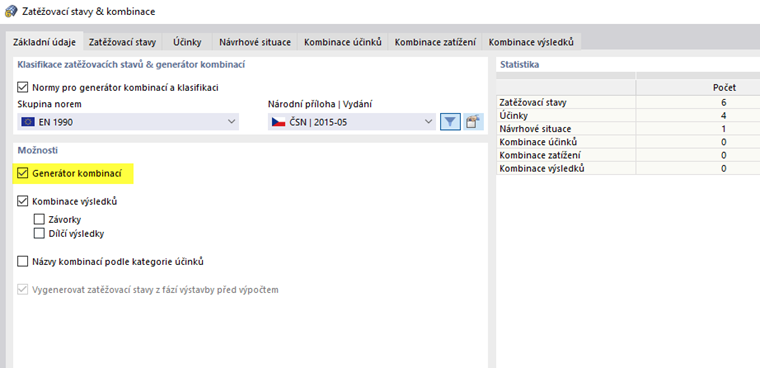 Aktivace Generátor kombinací a kombinací výsledků