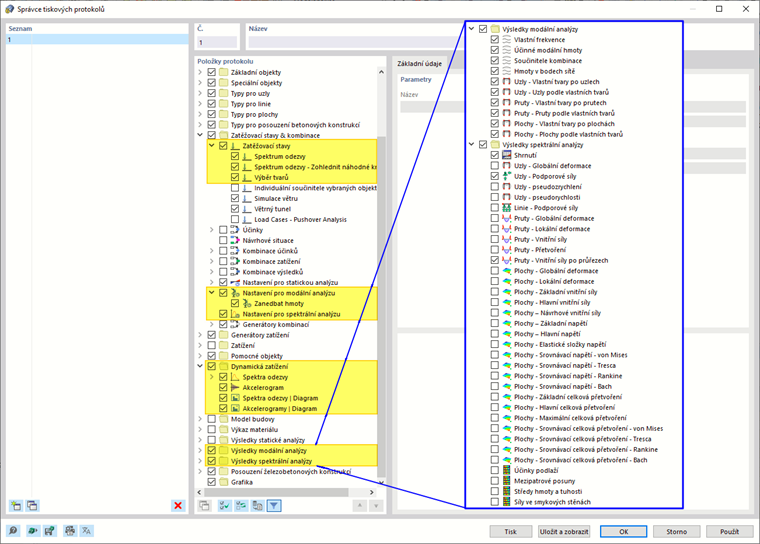 Výběr dat dynamické analýzy ve Správci tiskových protokolů