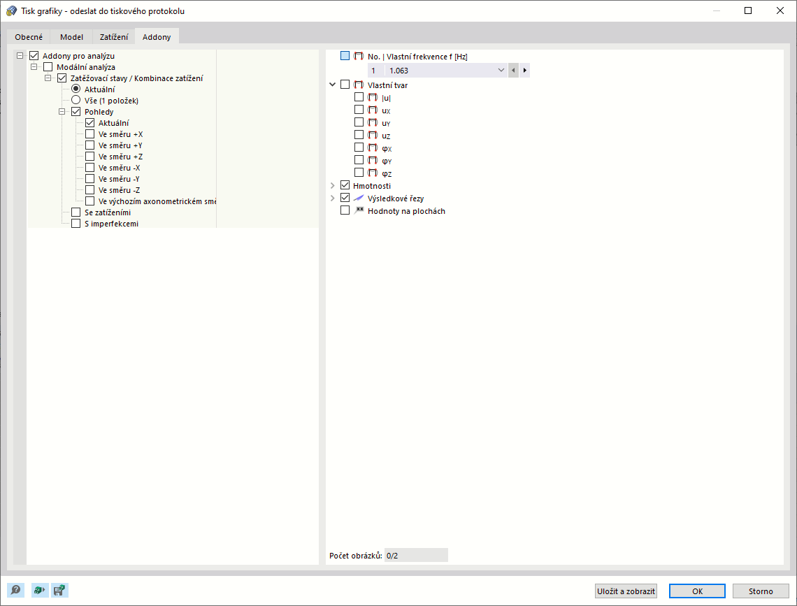 Výsledky dynamické analýzy pro nastavení hromadného tisku