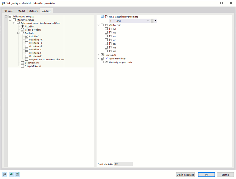 Výsledky dynamické analýzy pro nastavení hromadného tisku