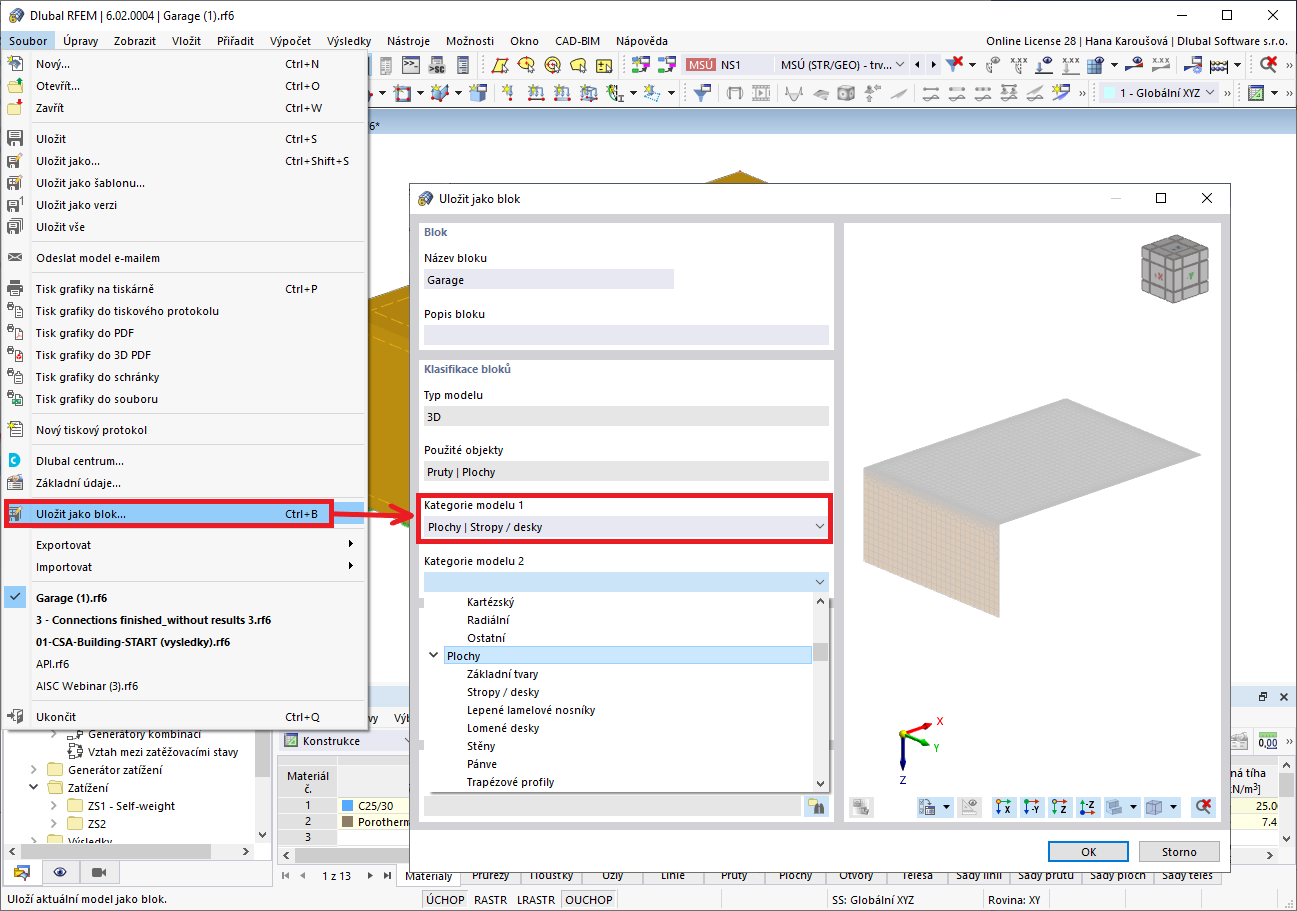 FAQ 005231 | Jak lze v programu RFEM 6 / RSTAB 9 vytvářet a otevírat bloky?