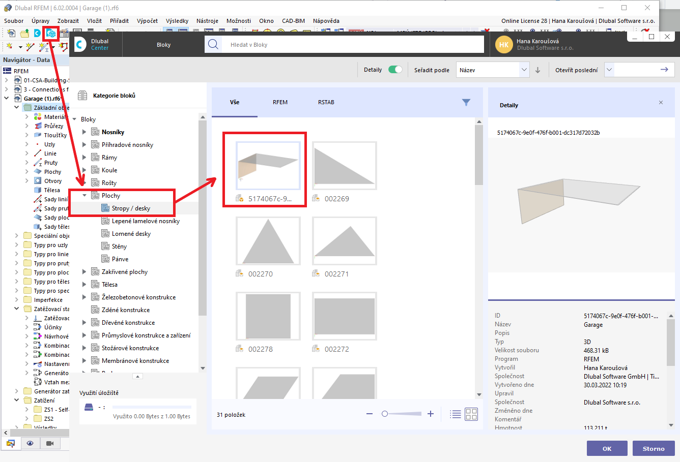 FAQ 005231 | Jak lze v programu RFEM 6 / RSTAB 9 vytvářet a otevírat bloky?