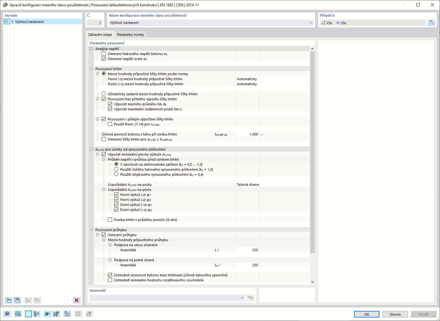 Upravit konfiguraci mezního stavu použitelnosti