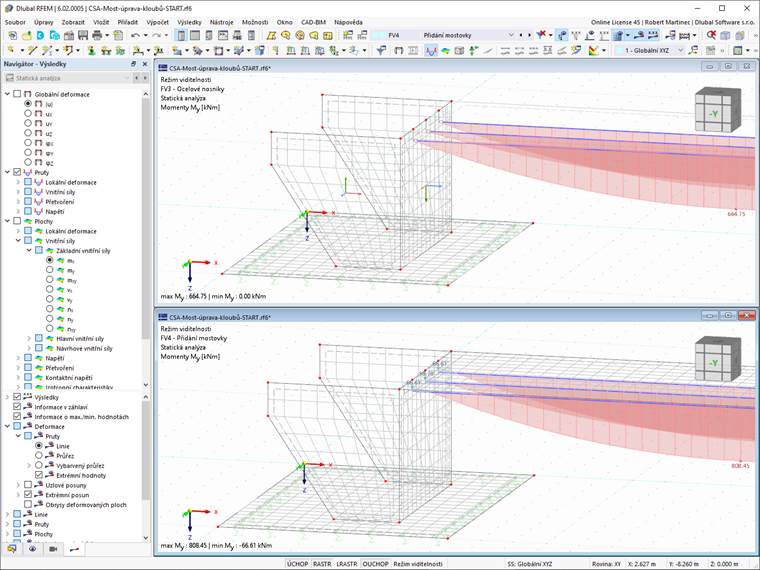 FAQ 005233 | Lze v jednotlivých fázích výstavby měnit vlastnosti prutů či ploch, např. jejich uložení?