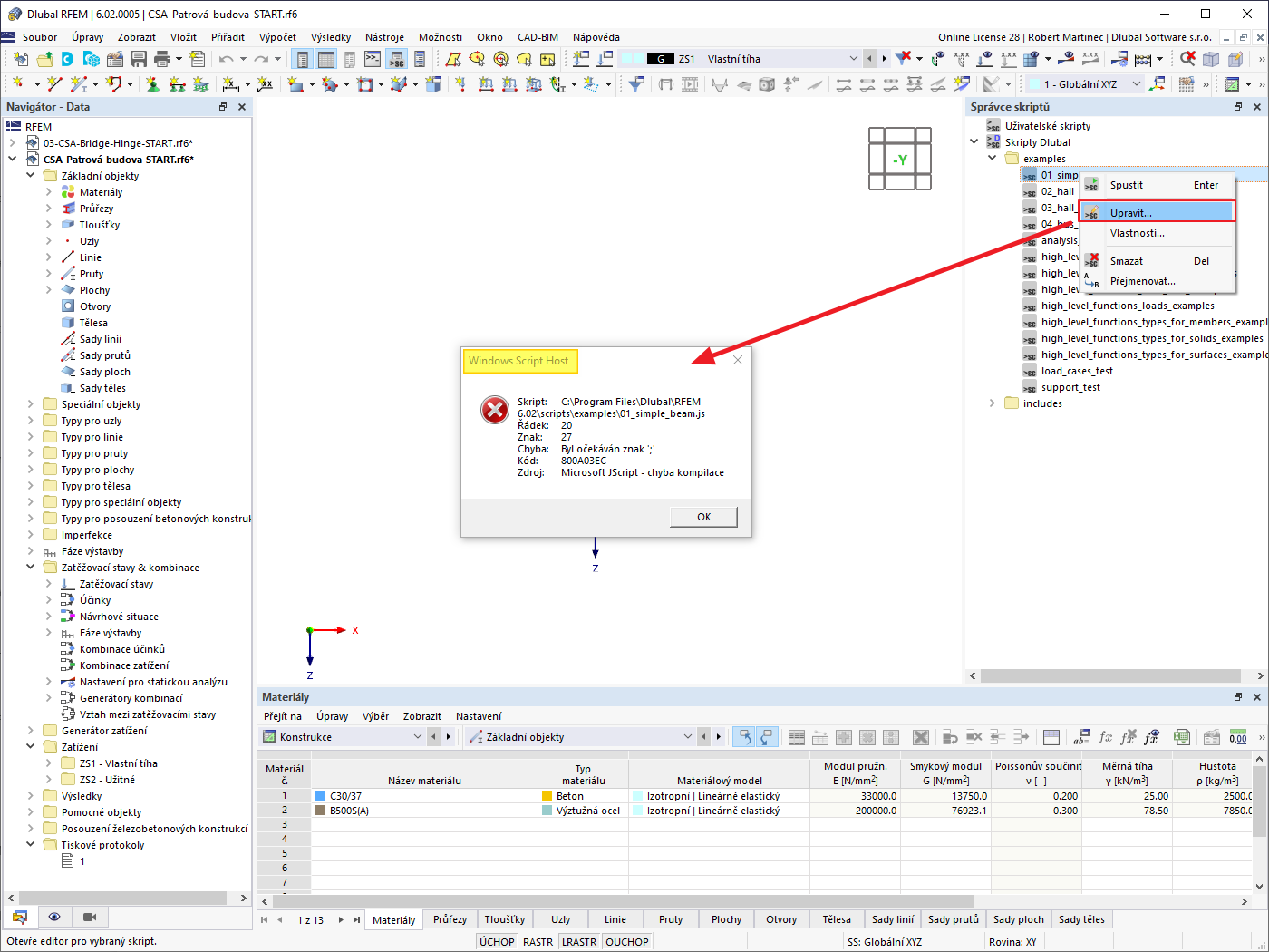 FAQ 005234 | Při pokusu o úpravu skriptu se zobrazí chybové hlášení. Co musím udělat?