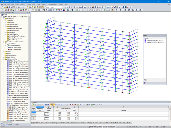 3D model fasády z oceli a skla v programu RSTAB (© SuP Ingenieure GmbH)