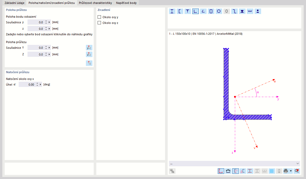 Umístění/Natočení/Zrcadlení průřezu