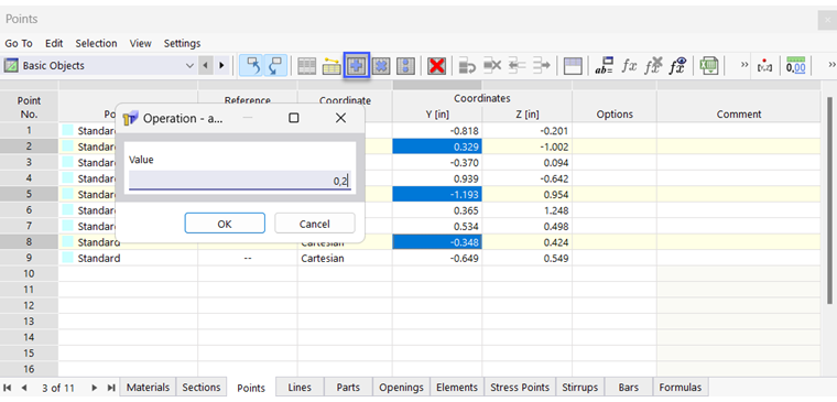 Úprava souřadnice Y výběru