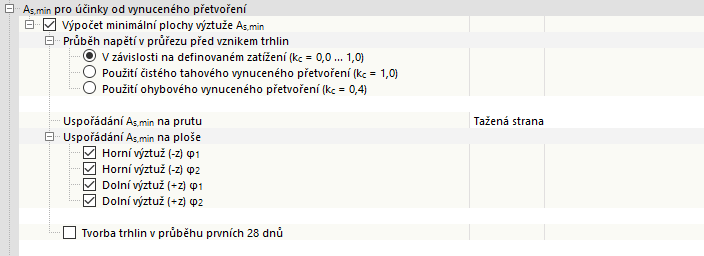 Výpočet minimální plochy výztuže pro vázané zatížení