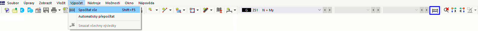 Funkce "Spočítat vše" v menu a na panelu nástrojů