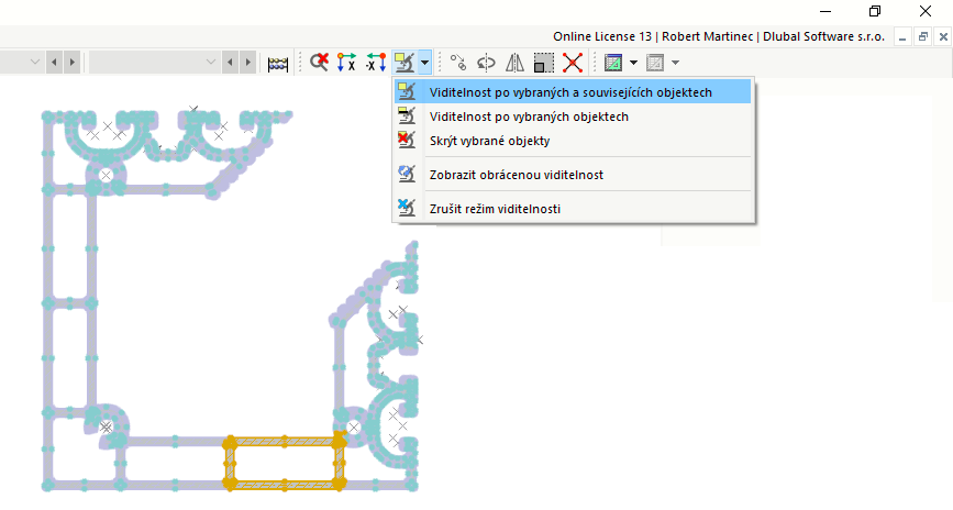 Tlačítka pro viditelnost v pracovním okně