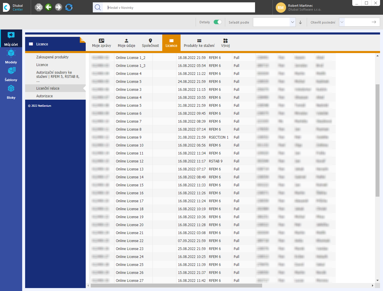 Aktivní licenční sezení