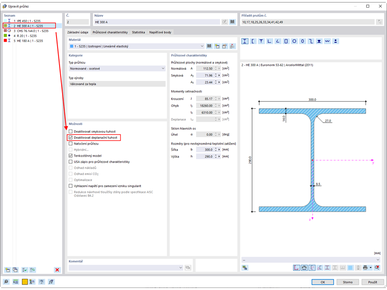FAQ 005241 | Jak mohu deaktivovat 7. stupeň volnosti jen pro určité pruty nebo průřezy?