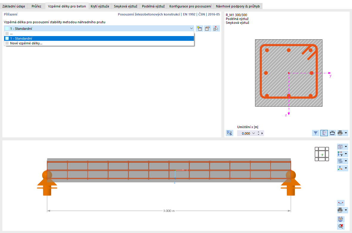 Přiřaďte vzpěrnou délku betonu