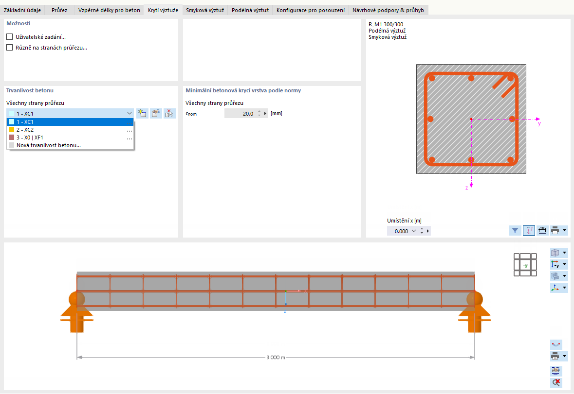 Zadání krytí výztuže