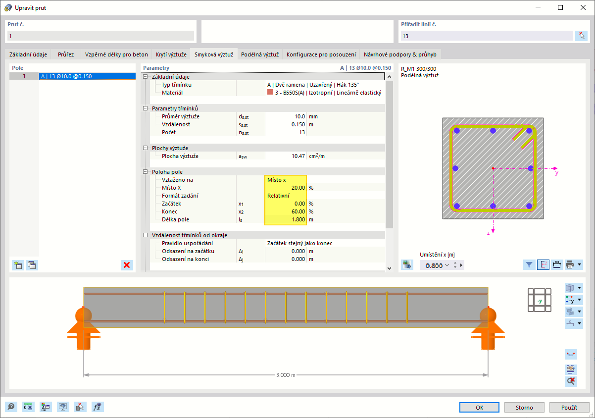 Zadejte polohu pole pomocí pozice x (formát definice 'Relativní')