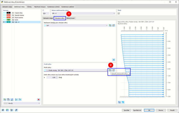Vytvoření nového profilu větru