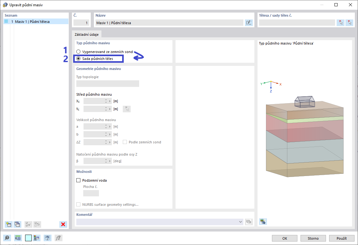 FAQ 005255 | Povrch terénu podloží, které chci analyzovat, je nerovný. Jak mohu upravovat geometrii modelu mého půdního masivu?