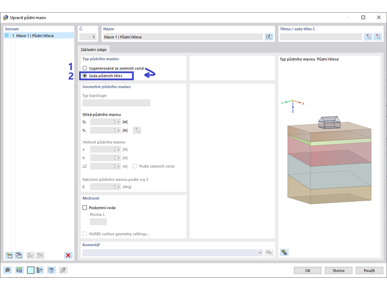 FAQ 005255 | Povrch terénu podloží, které chci analyzovat, je nerovný. Jak mohu upravovat geometrii modelu mého půdního masivu?