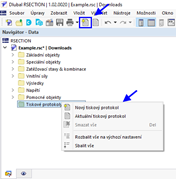 Tlačítko a kontextová nabídka „Nový tiskový protokol“