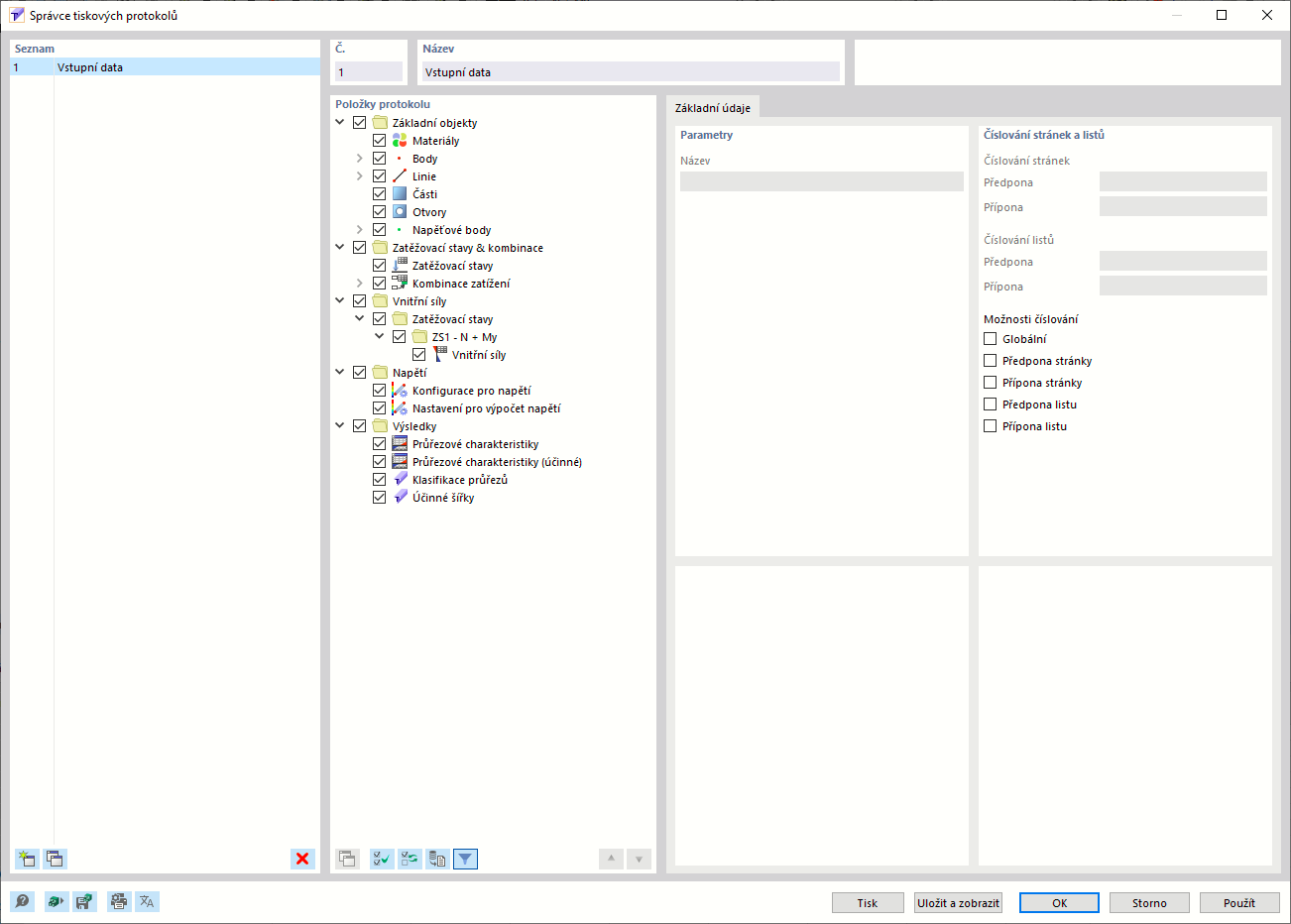Dialog "Správce tiskového protokolu"
