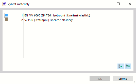Výběr materiálu v dialogu