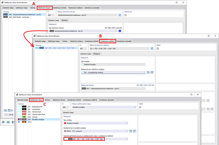 Importovat hmoty z kombinace zatížení podle normy