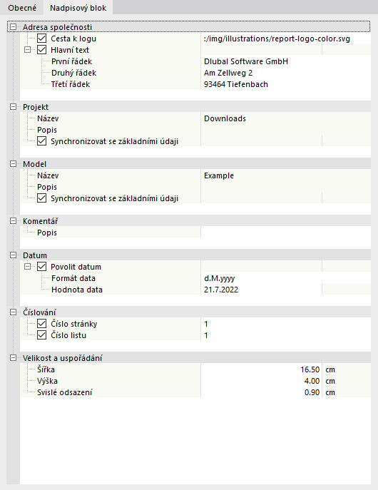 Úprava údajů pro textový blok