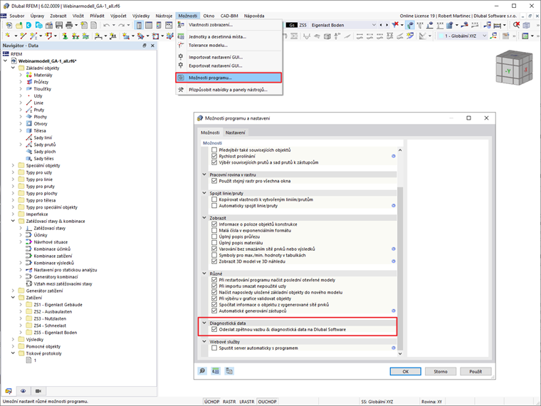 FAQ 005257 | Pracuji momentálně v zahraničí a občas se musím přihlásit do programu pomocí mobilních dat za vysoké poplatky. Jakou spotřebu dat provoz programu RFEM