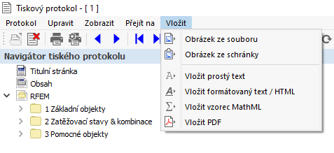 Tiskový protokol, nabídka „Vložit“