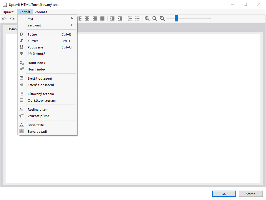Použití HTML textu