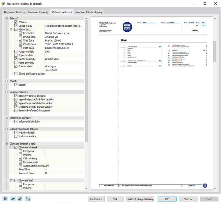 Definování názvu firmy v záhlaví