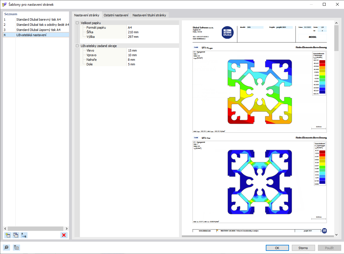 Výběr šablony pro záhlaví tiskového protokolu
