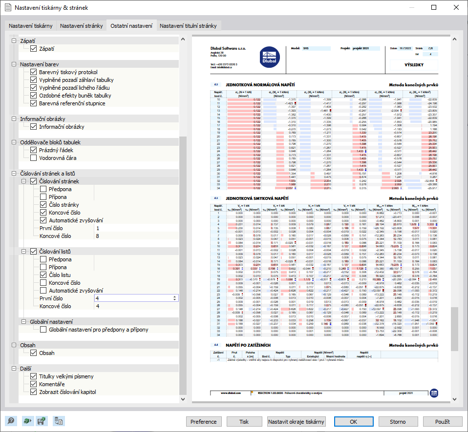 Nastavení číslování stran a listů