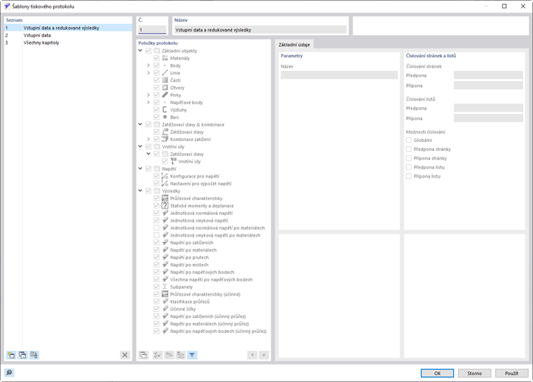 Dialog "Šablona tiskového protokolu"