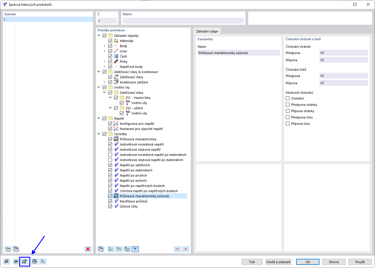 Uložení vybraného výstupního protokolu jako šablony