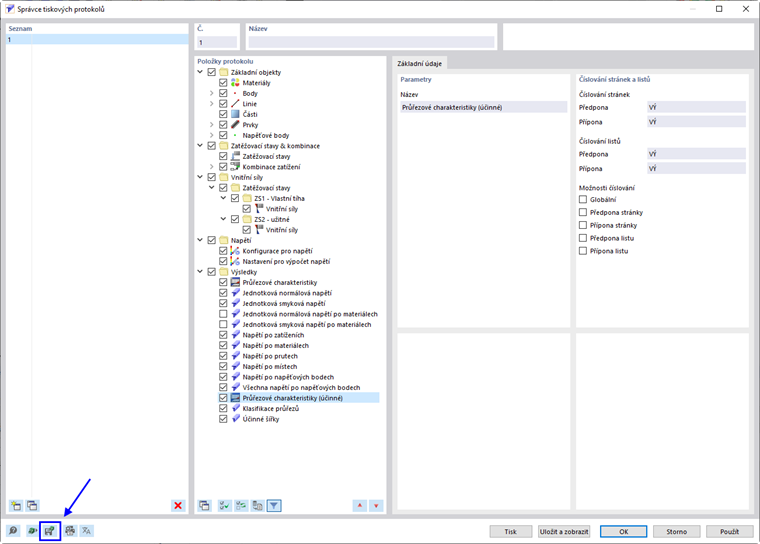 Uložení vybraného výstupního protokolu jako šablony
