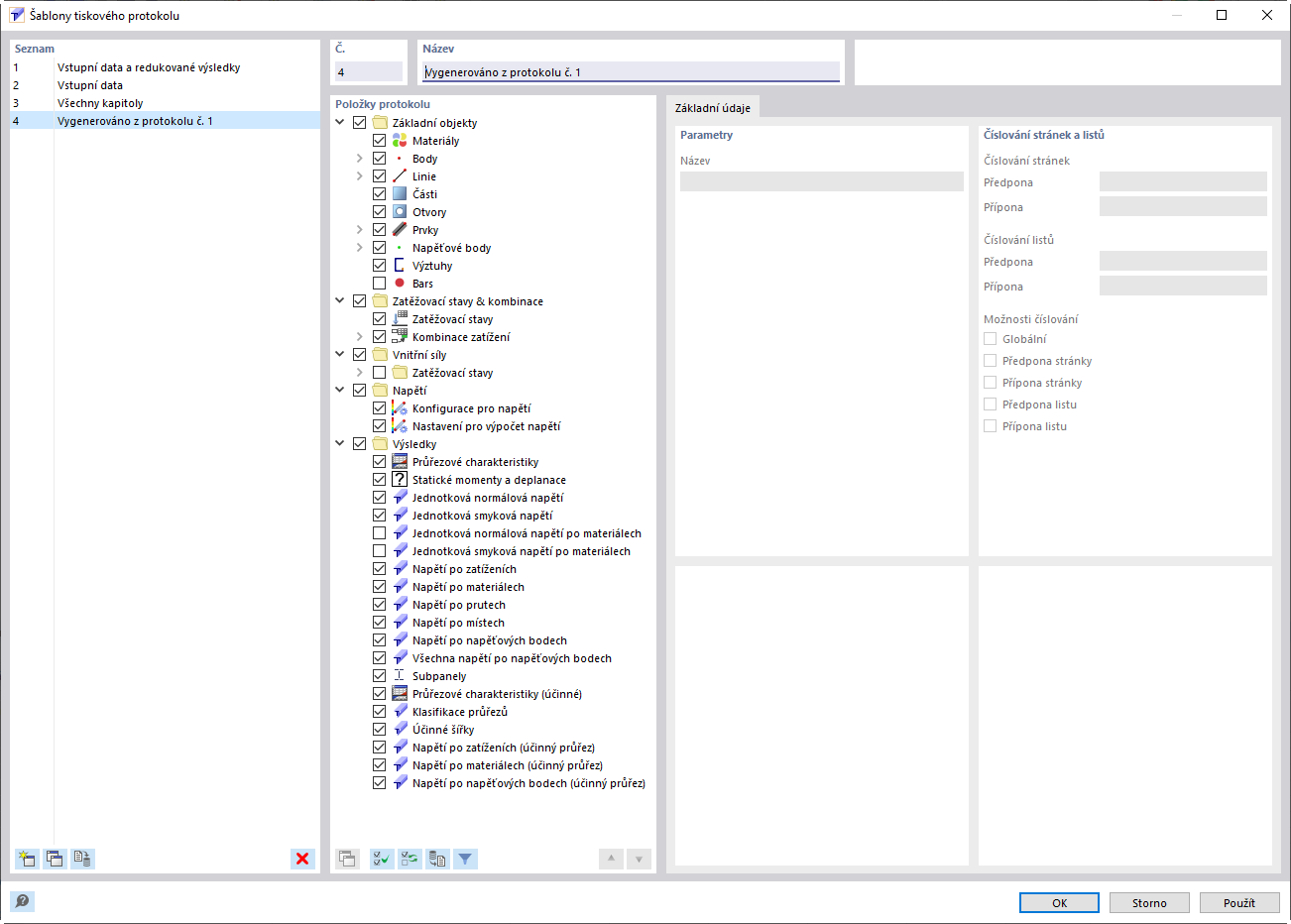 Uložení šablony tiskového protokolu