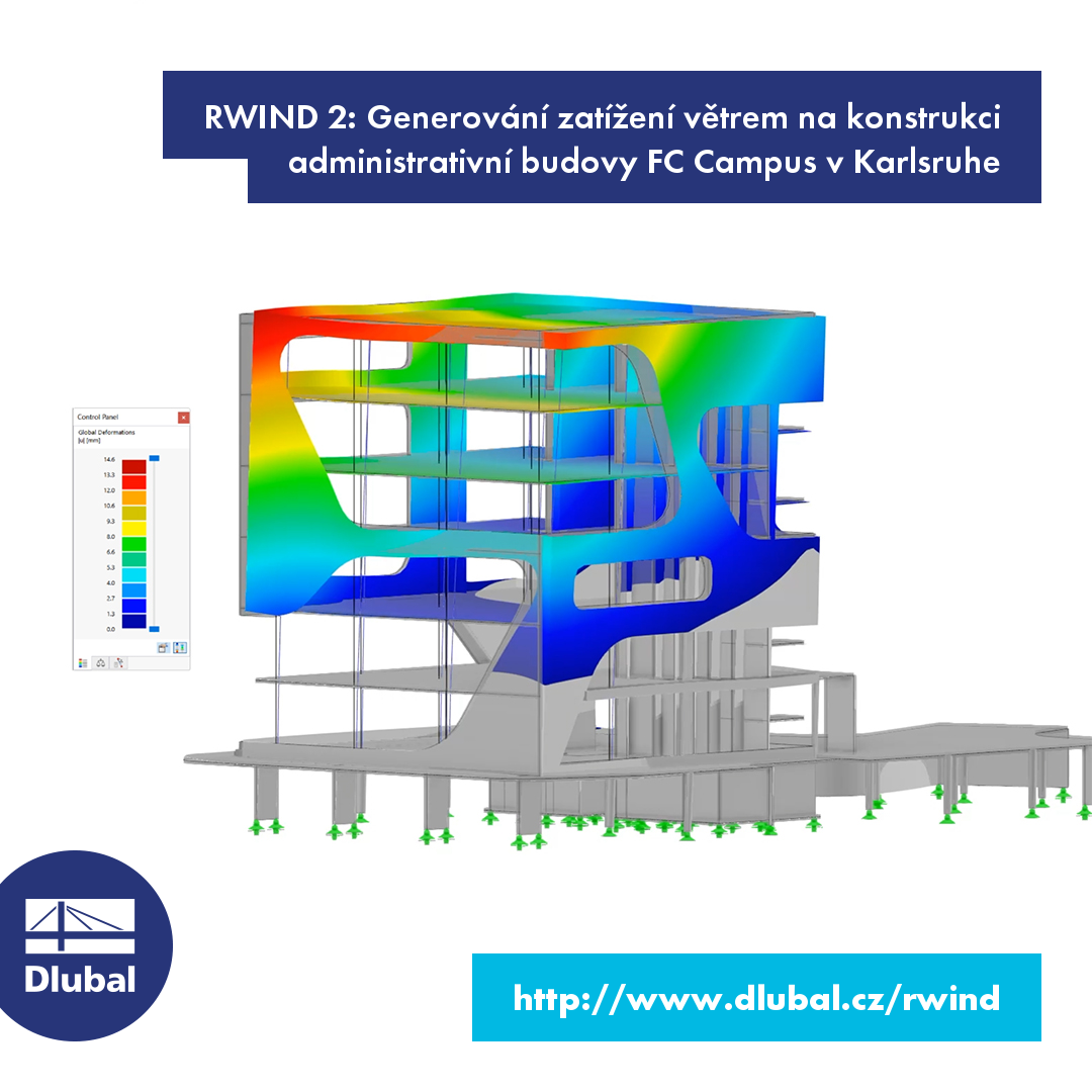 RWIND 2: Generování zatížení na konstrukci administrativní budovy FC Campus v Karlsruhe