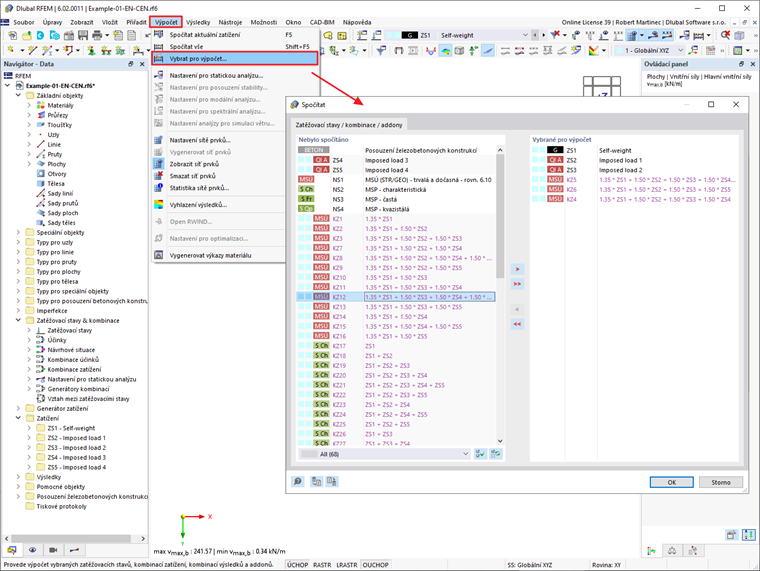 FAQ 005260 | Je možné spočítat výběr zatěžovacích stavů, kombinací zatížení a kombinací výsledků? Obzvlášť u velkých modelů není vždy nutné počítat všechny
