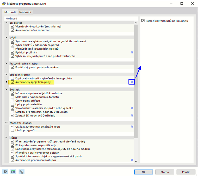 Dialog "Možnosti programu a nastavení"