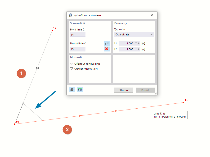 Vytvořit roh s úkosem