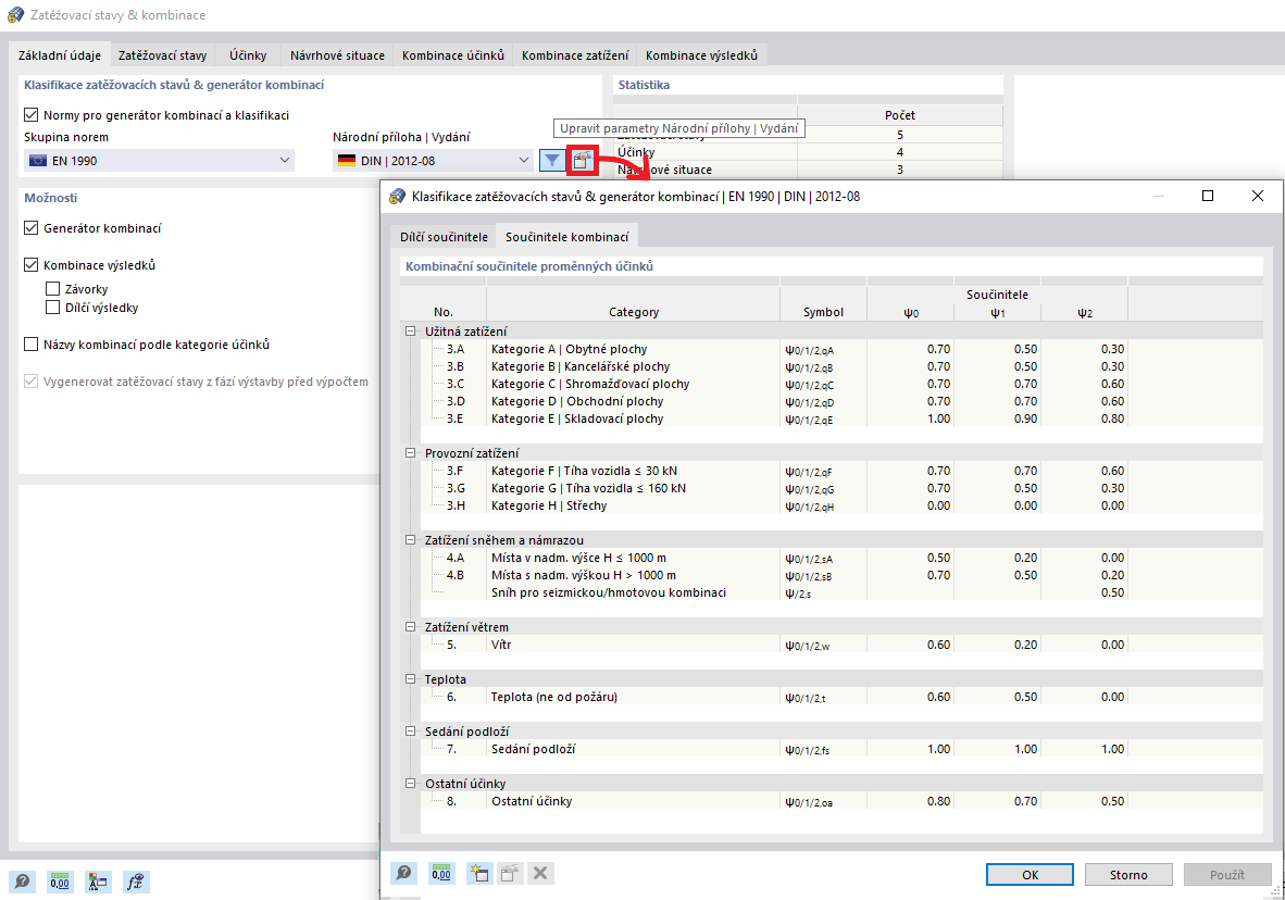Klasifikace zatěžovacích stavů & generátor kombinací