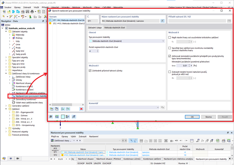 Nastavení pro posouzení stability