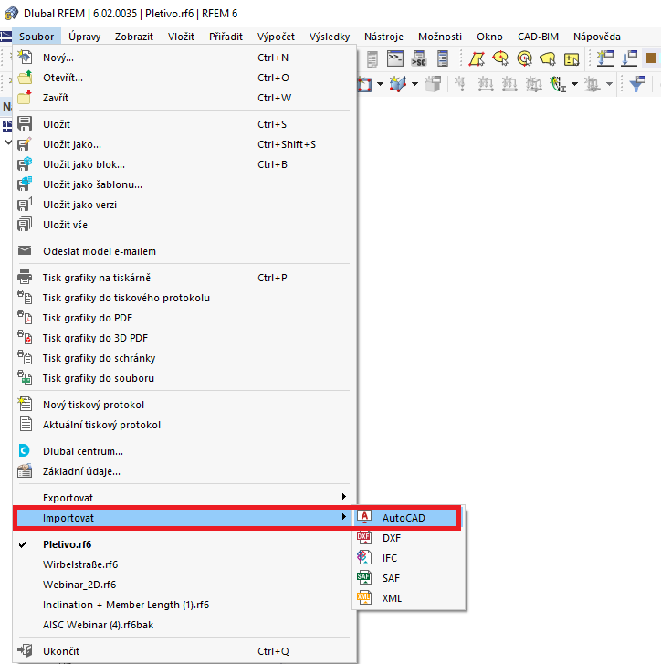 FAQ 005272 | Jak mohu importovat svůj model z AutoCADu do programu RFEM 6 a nechat si přitom přenést informace o průřezech a materiálech?
