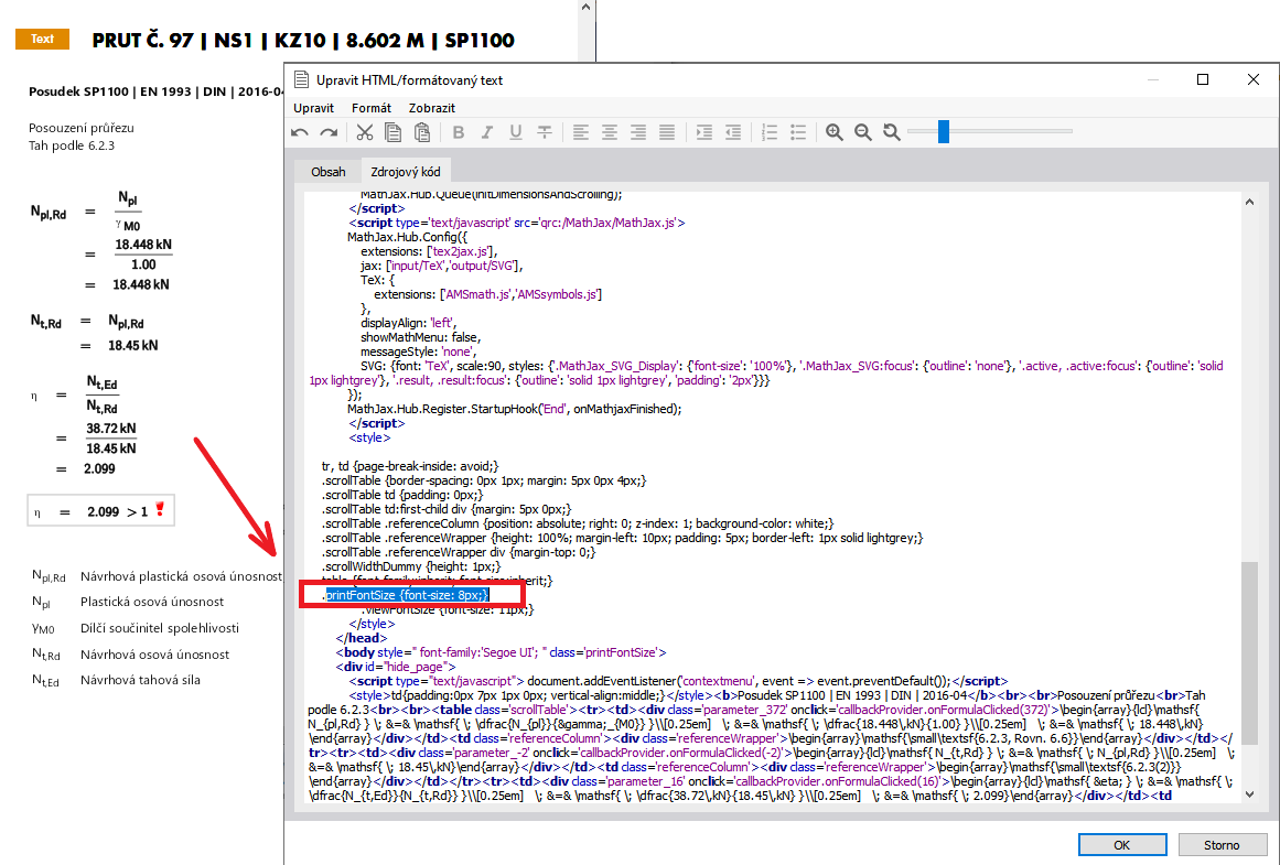 FAQ 005274 | Mohu si nechat v tiskovém protokolu zobrazit o něco větší vzorce posouzení?
