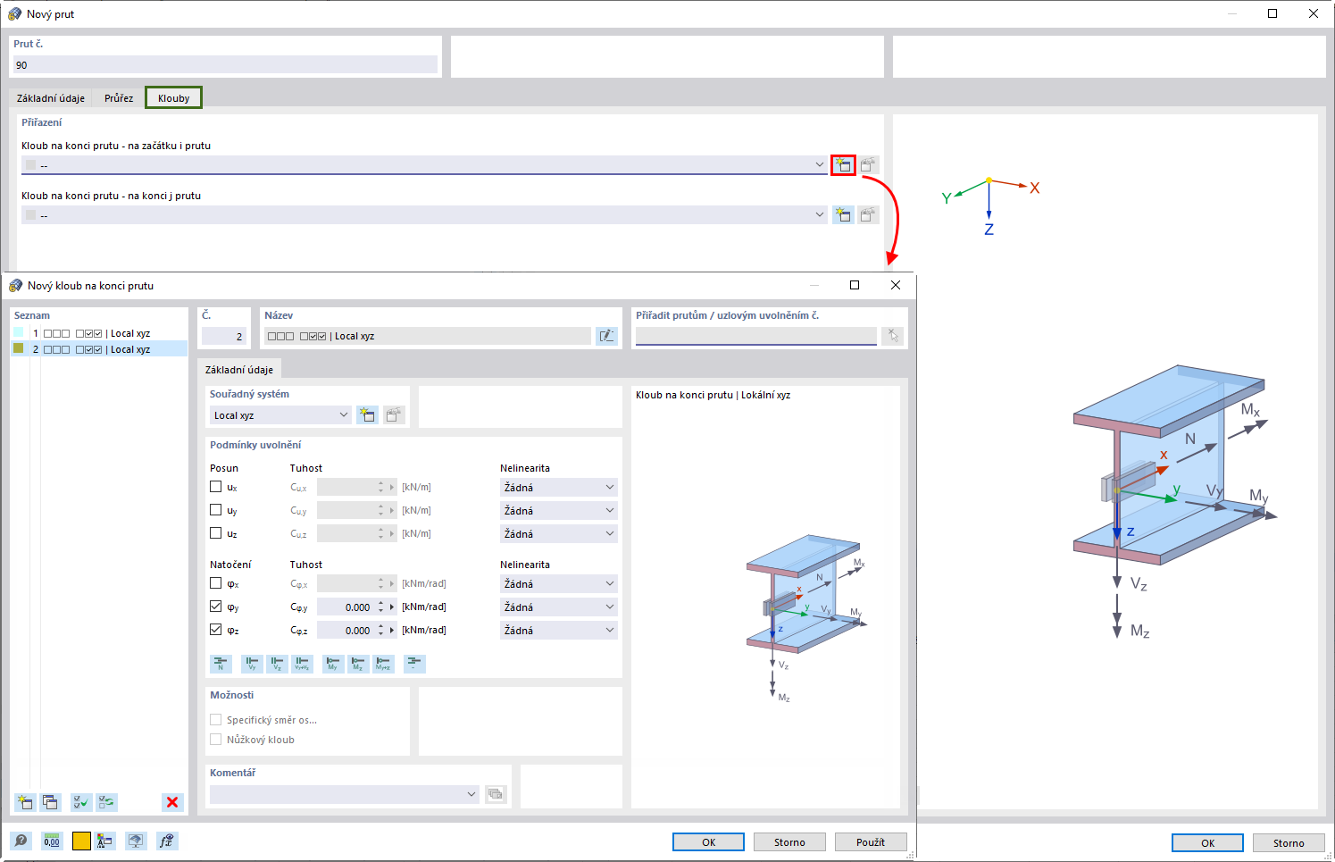Nový kloub na konci prutu