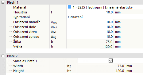 Stejné nastavení desky pro obě čelní desky