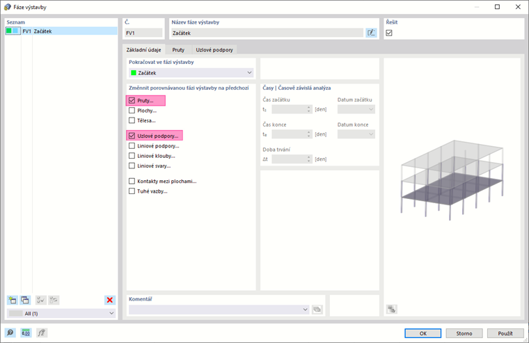Dialog "Fáze výstavby"
